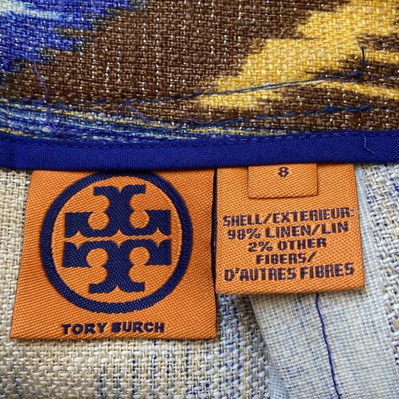 Tory Burch Jemima Ikat Gold Metallic Tulip Skirt Body Con Pencil 8 Yellow Blue - Picture 4 of 5